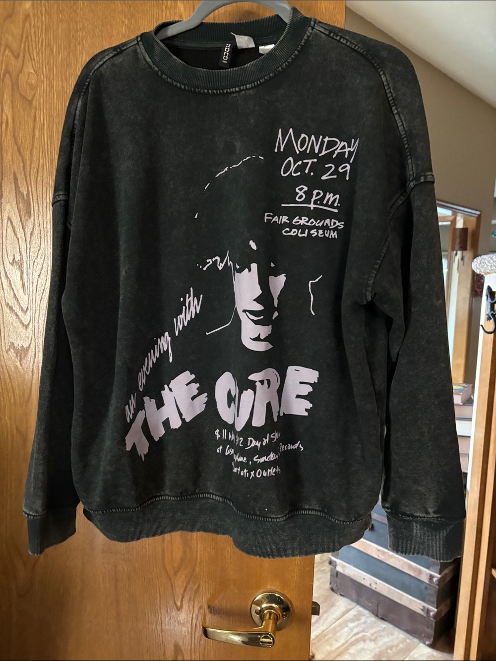 Divided Black Crewneck Sweatshirt with Light Pink The Cure Graphic